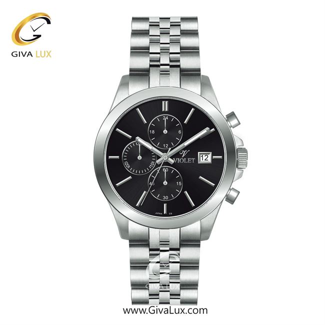 ساعت مچی اورجینال مردانه ویولت VIOLET سه موتوره کرنوگراف نقره ای | نقره ای| مشکی| کد رفرنس 0566